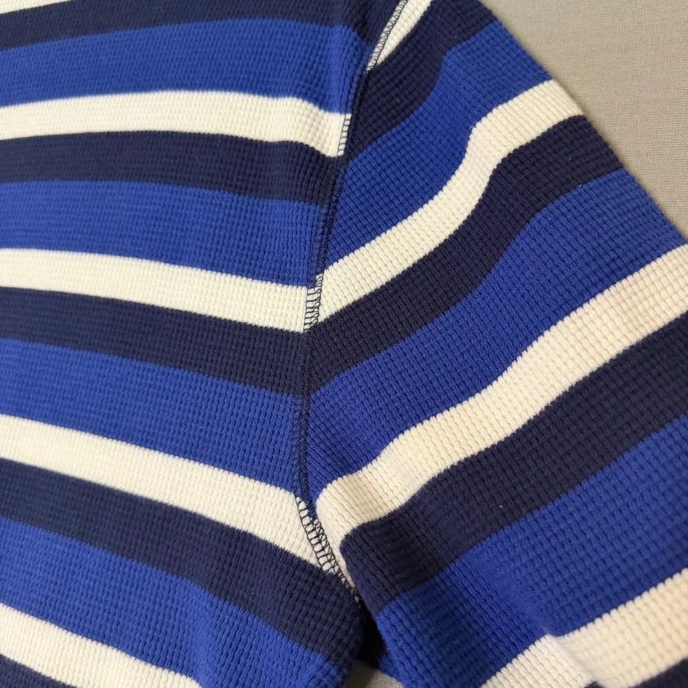 Polo Ralph Lauren Mens Large Blue Striped Waffle Knit Thermal Sleep Shirt L